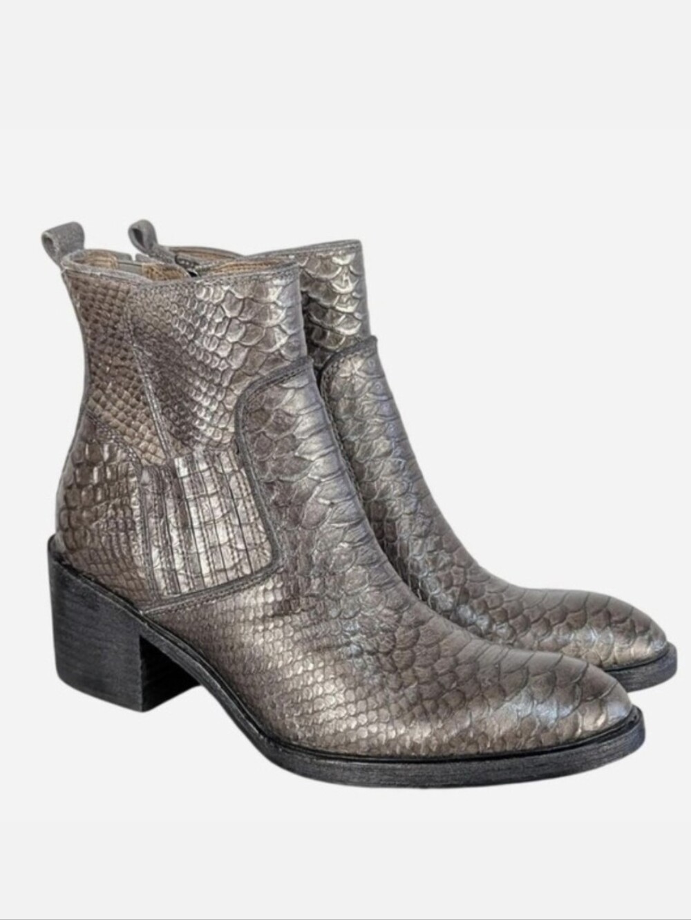 Donald‎ J Pliner Snake Embossed Leather Ankle Boot Pewter Size 7